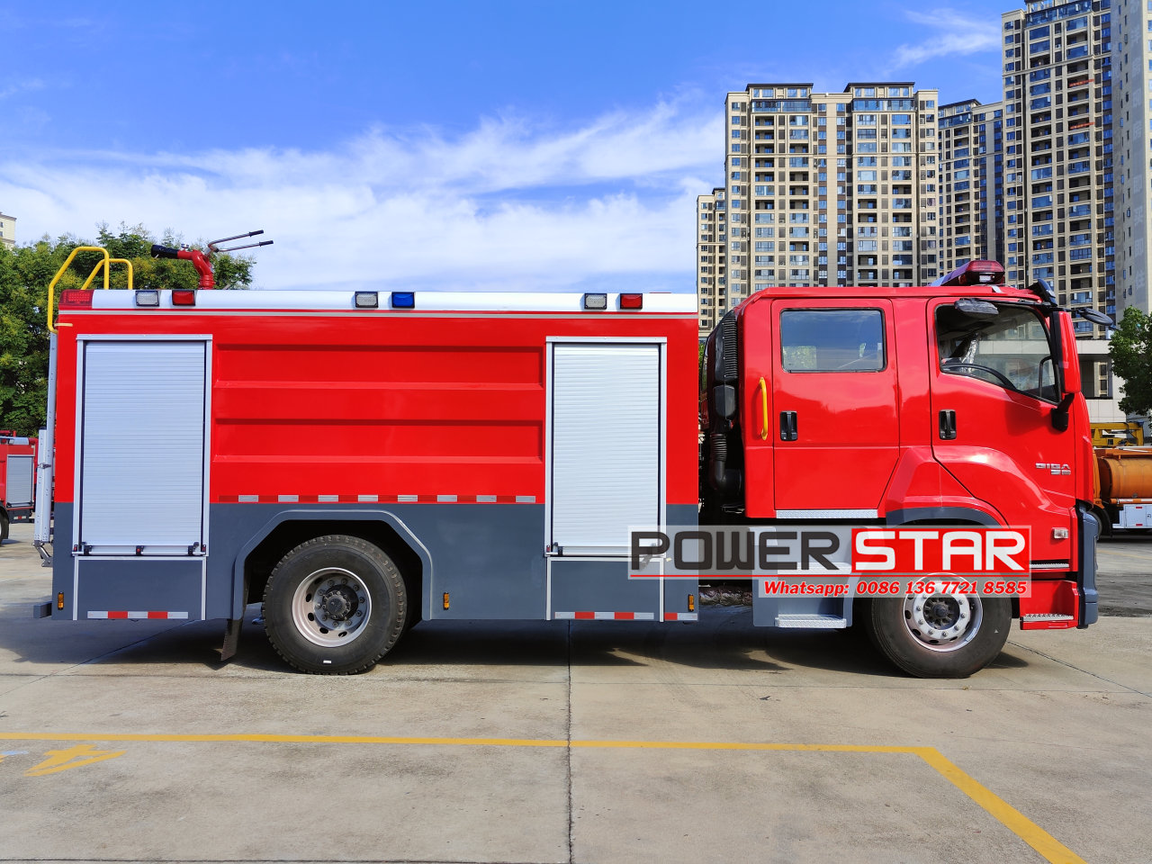 Brand new Isuzu GIGA foam fire truck delivery test