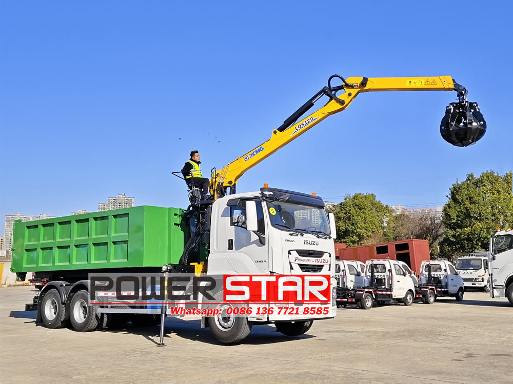 Isuzu GIGA 6x4 hook lift garbage truck with crane 