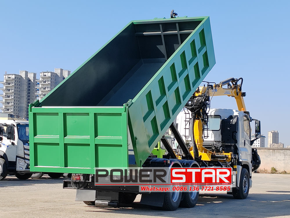 ISUZU hook arm dump truck with claw crane