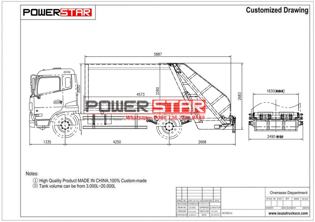 Isuzu FVR 6HK1 engine Refuse Garbage Compactor Truck 