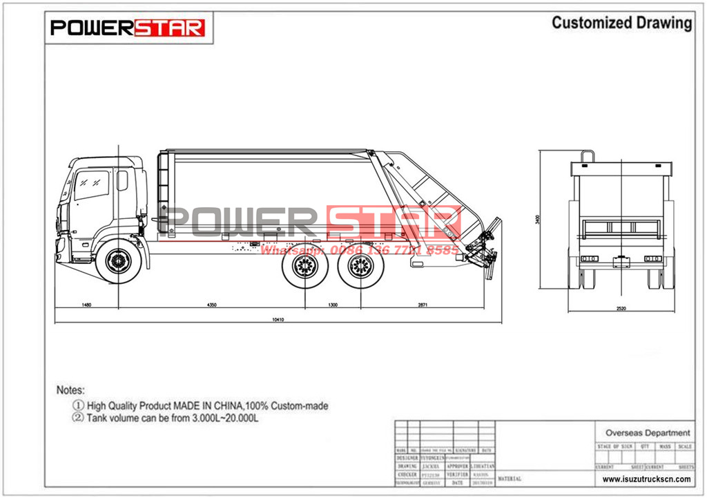 Technical drawing for Customized ISUZU GIGA 25CBM Garbage Truck Compactor