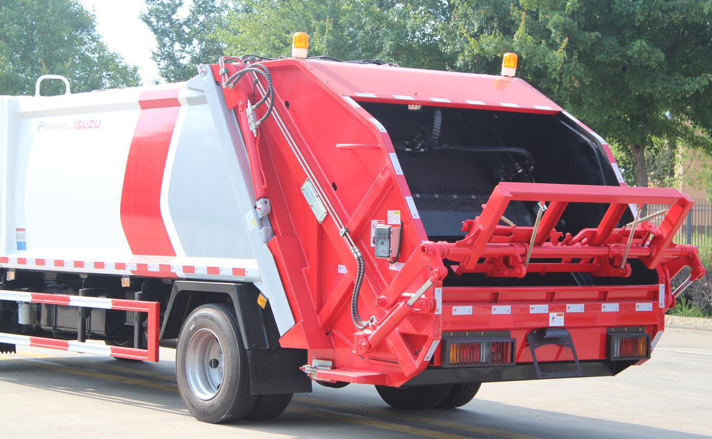 refuse compactor truck rear view