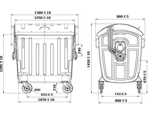 1100L international standard garbage bins