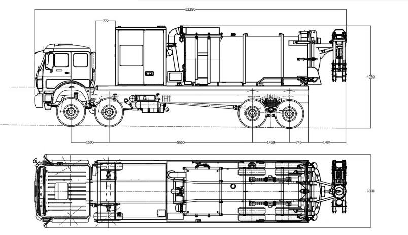 technical drawing for 15m3 Sand stones vacuum truck Isuzu