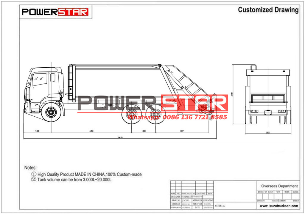 Isuzu refuse compactor truck technical drawing