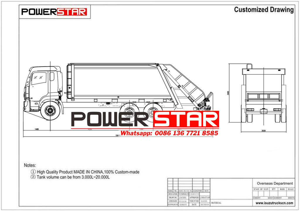 ISUZU 20CBM garbage compactor drawing