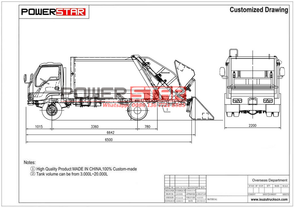 produce drawing for Isuzu N seriese garbage truck