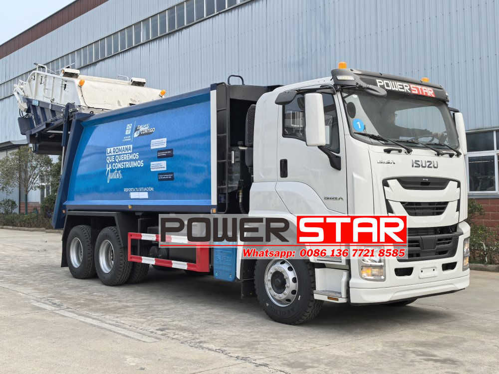 Isuzu side load garbage truck