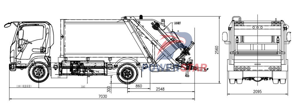 Isuzu EVM600 side load garbage truck