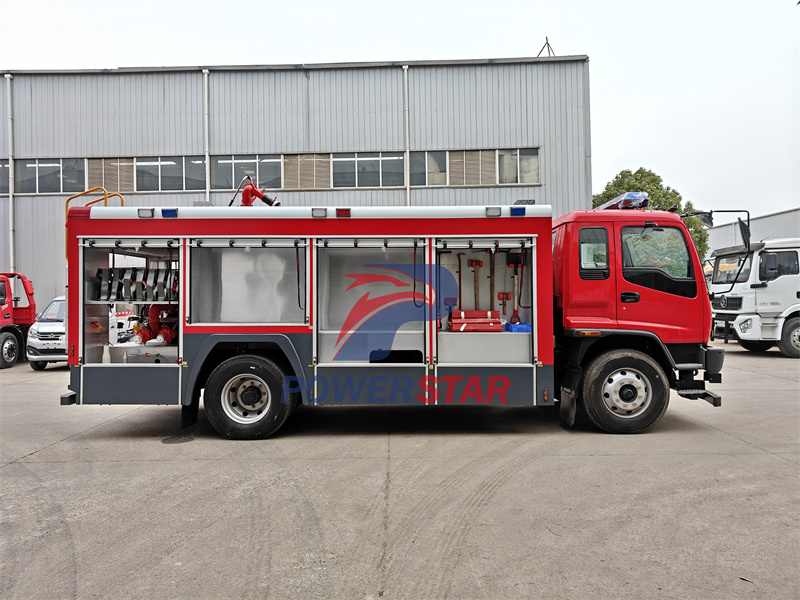 Side view of the ISUZU FVR 6Tons water foam fire truck