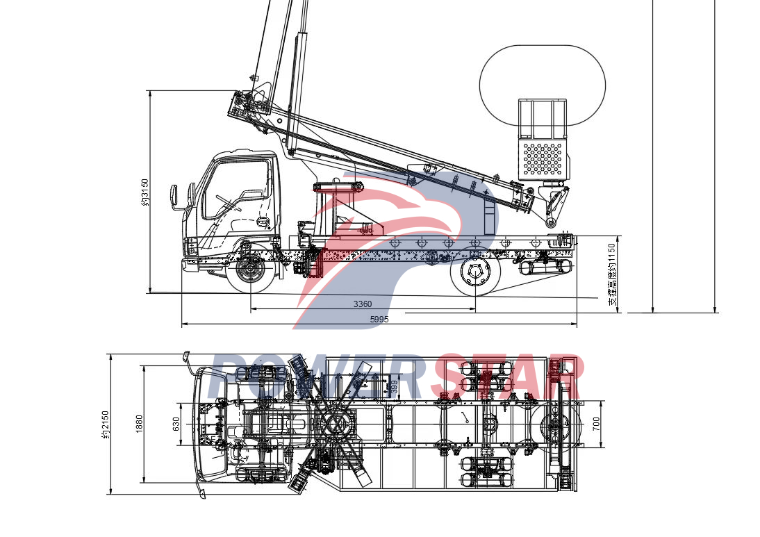 technical drawing of Isuzu 100P aerial platform truck