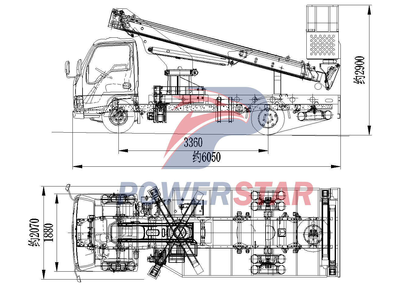 technical drawing of Isuzu aerial platform truck
