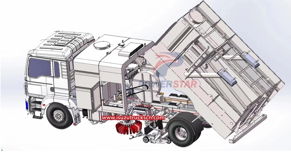 Isuzu GIGA 4X chassis sweeper truck with brush structure