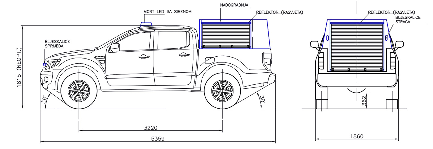 500L Isuzu Rapid Intervention Rescue Vehicle technical drawing