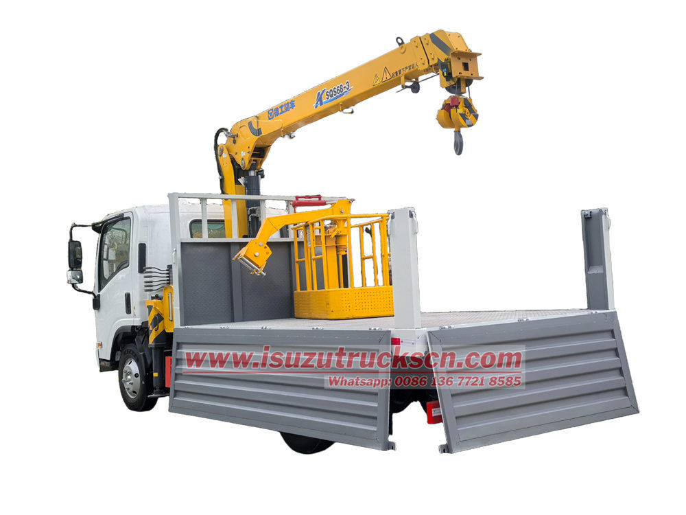 Isuzu 3.2tons boom crane truck with manlifter