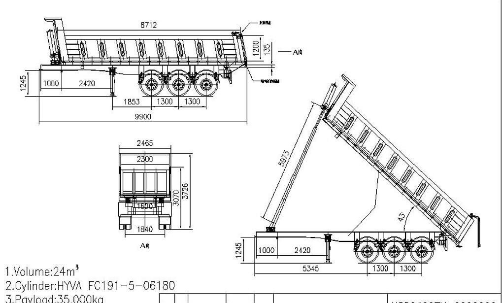 50ton 3 axle dump tipper trailer