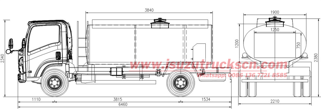 Isuzu 4x4 offroad fuel truck technical drawing