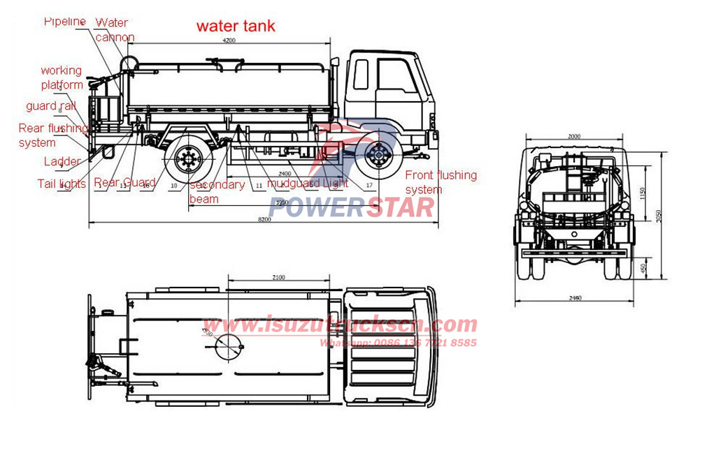 Isuzu potable water truck technical drawing