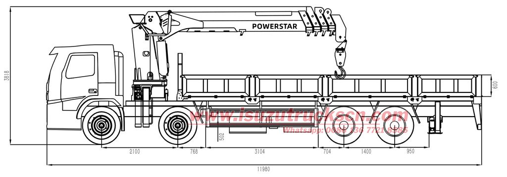 ISUZU GIGA 12 wheeler boom crane truck technical drawing