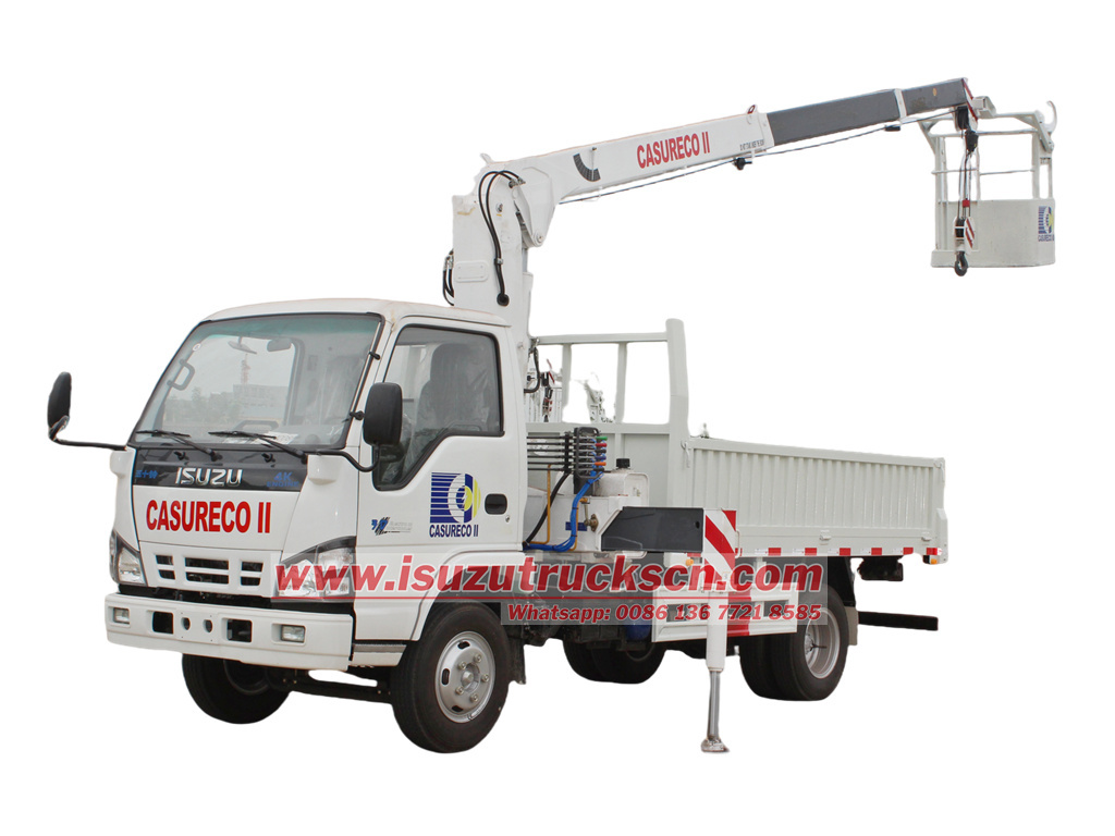 Isuzu boom crane truck with basket