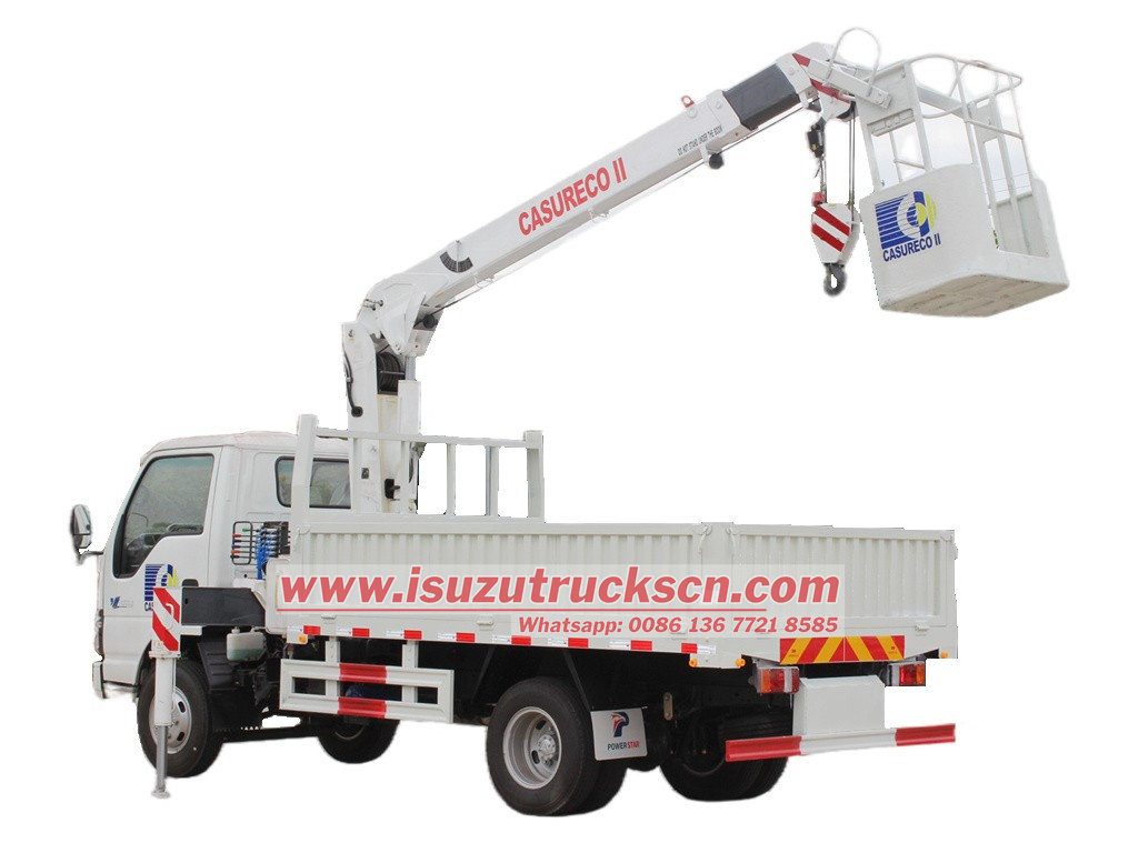 Isuzu dropside cargo truck crane with basket