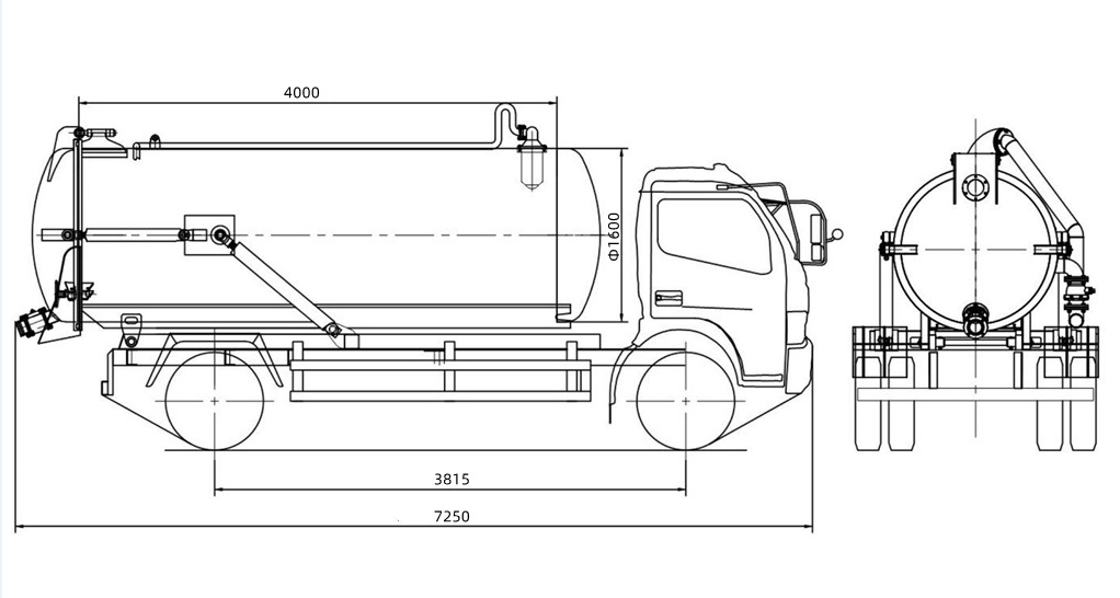 Technical drawing of Isuzu 700P 8cbm vacuum suction truck