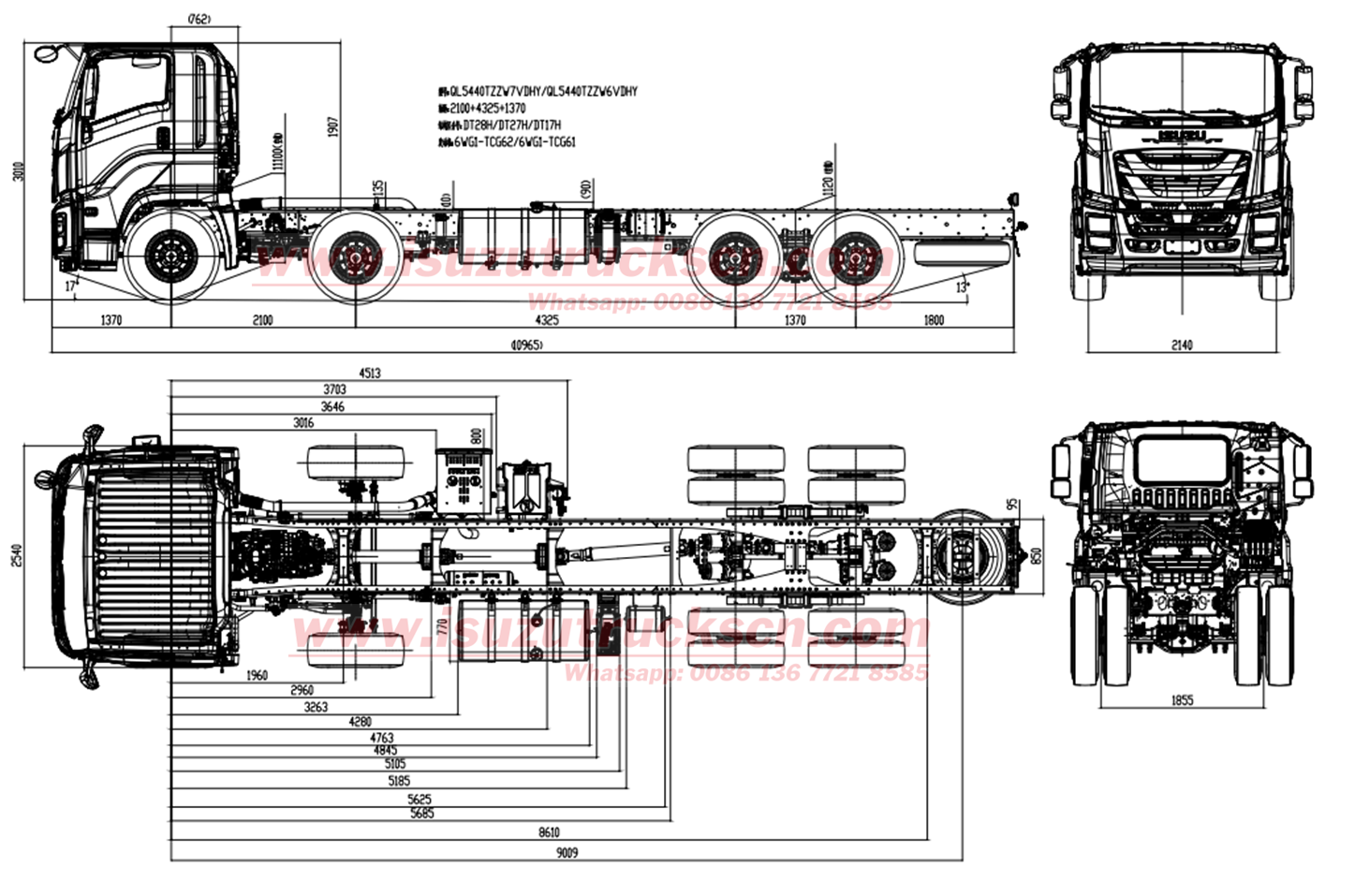 Technical drawing of  Isuzu 8x4 cargo truck with Automatic transmission