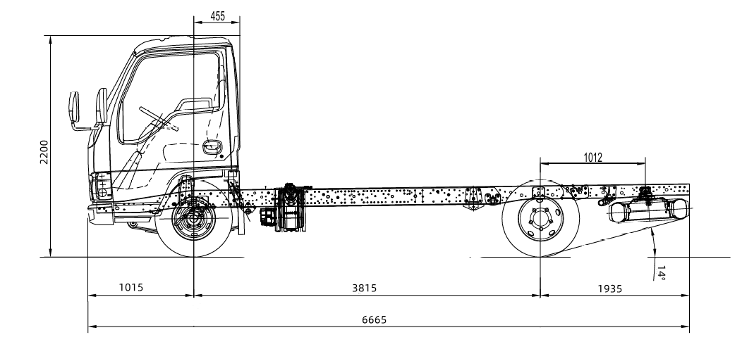 technical drawing of Isuzu ELF 100P light chassis 