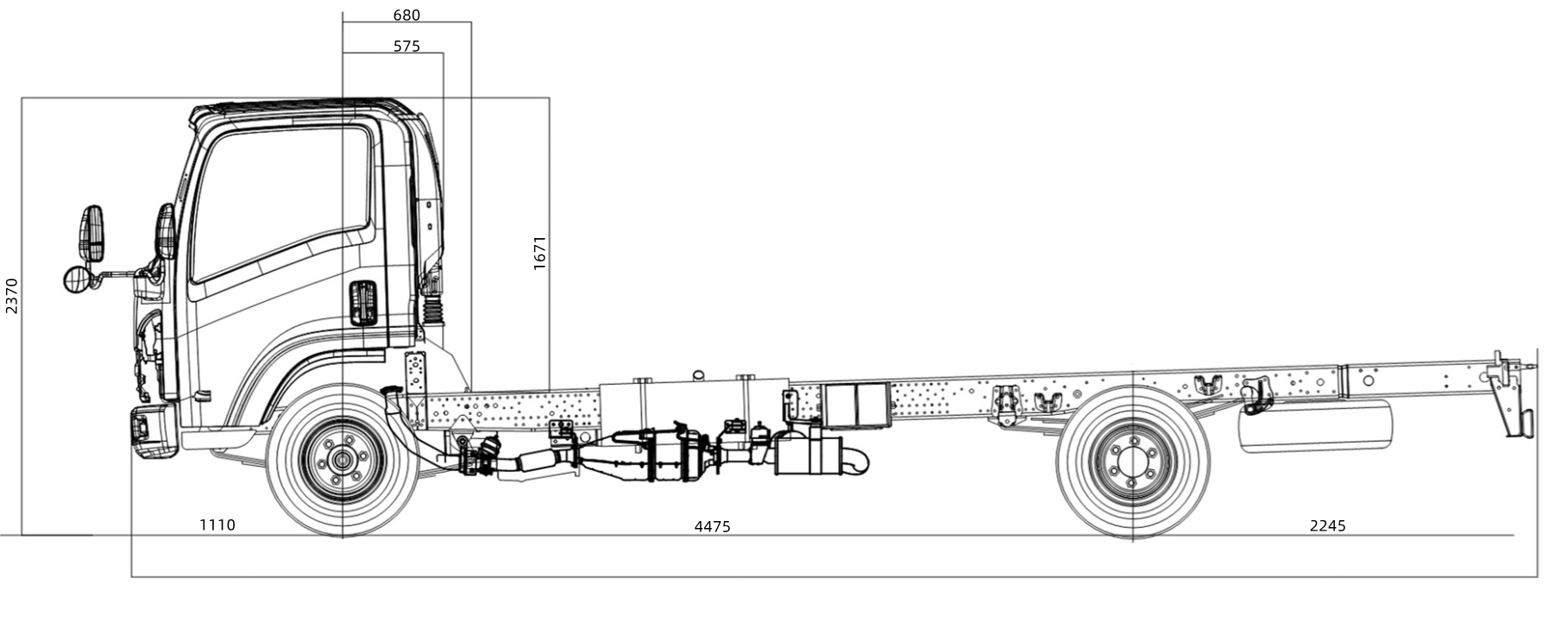 Technical drawing of Isuzu KV800 chassis