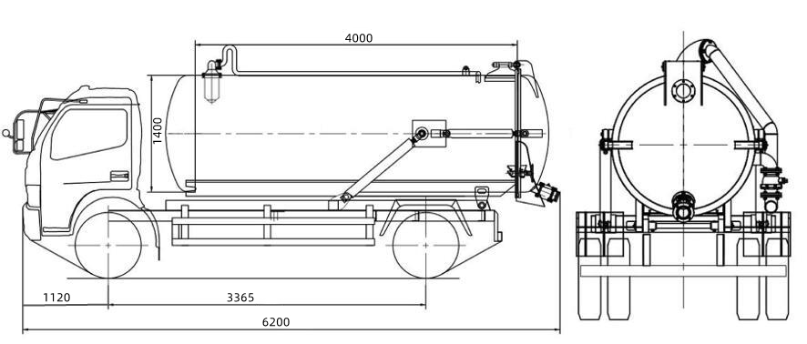 Technical drawing of Isuzu KV600 6cbm vacuum pump truck