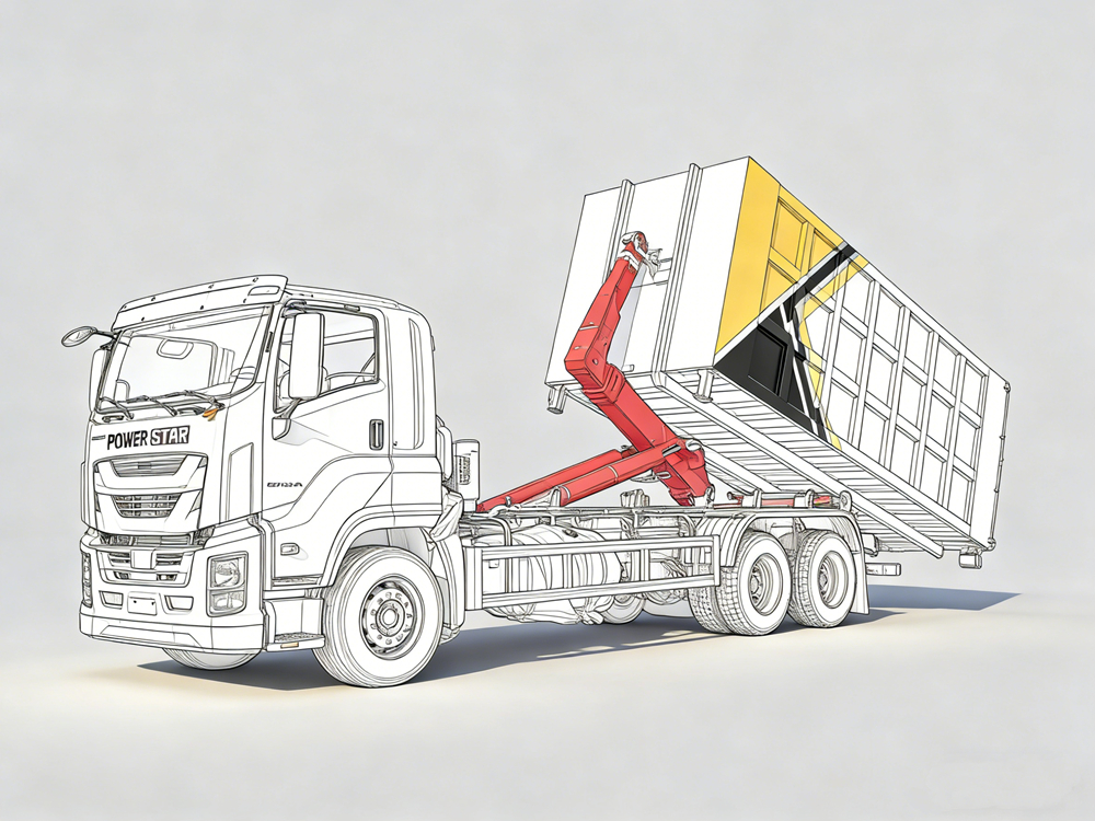 Isuzu GIGA 6X4 hook lift truck with container