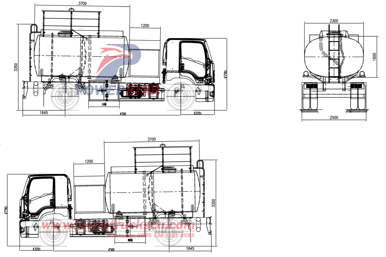 technical drawing of Isuzu 10 m&sup3; fuel refueling truck for the airport