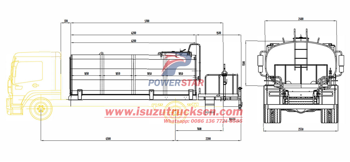 Technical drawings of ISUZU FTR water tank lorry