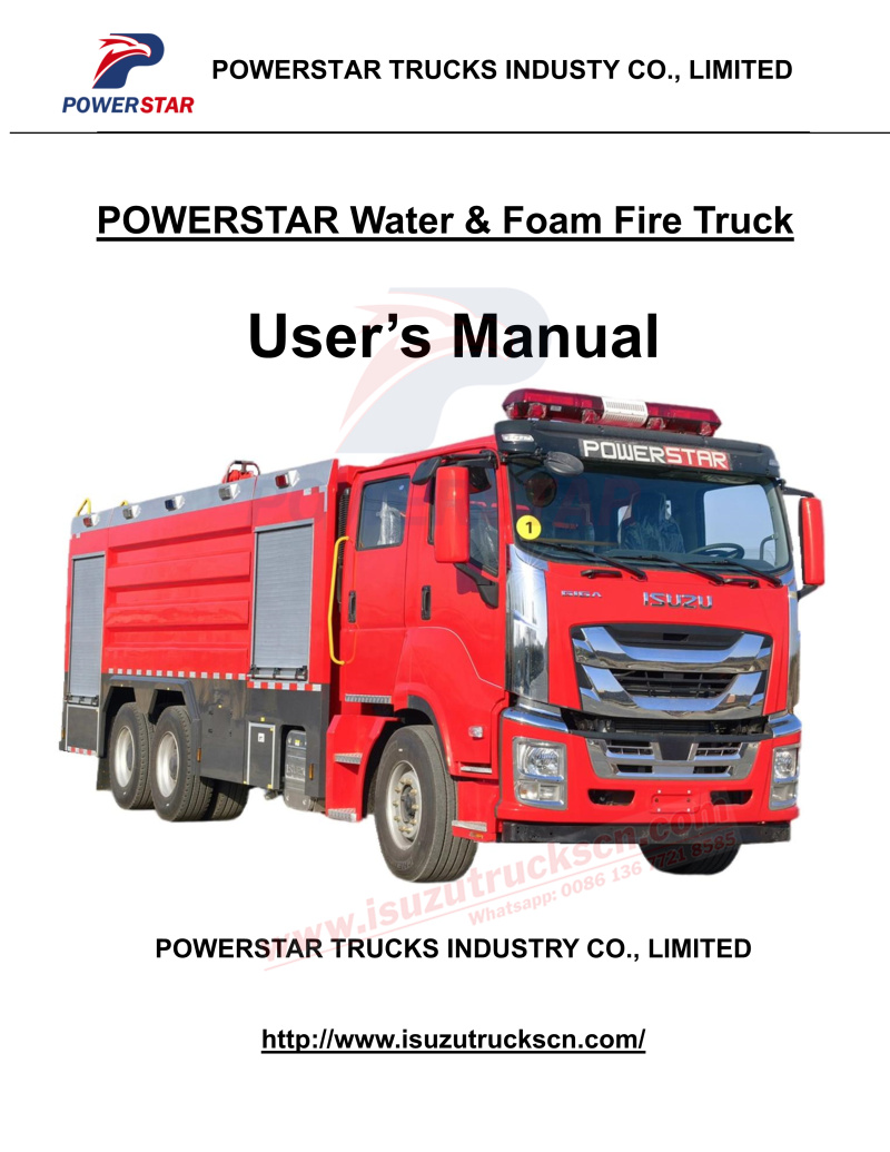 Commercial ISUZU GIGA 6x4 Foam Fire Tender operation manual
