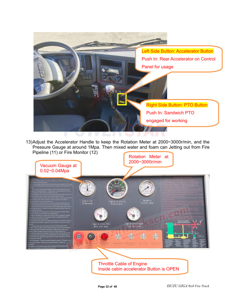 ISUZU GIGA 12T Water Foam Fire Fighting vehicle manual