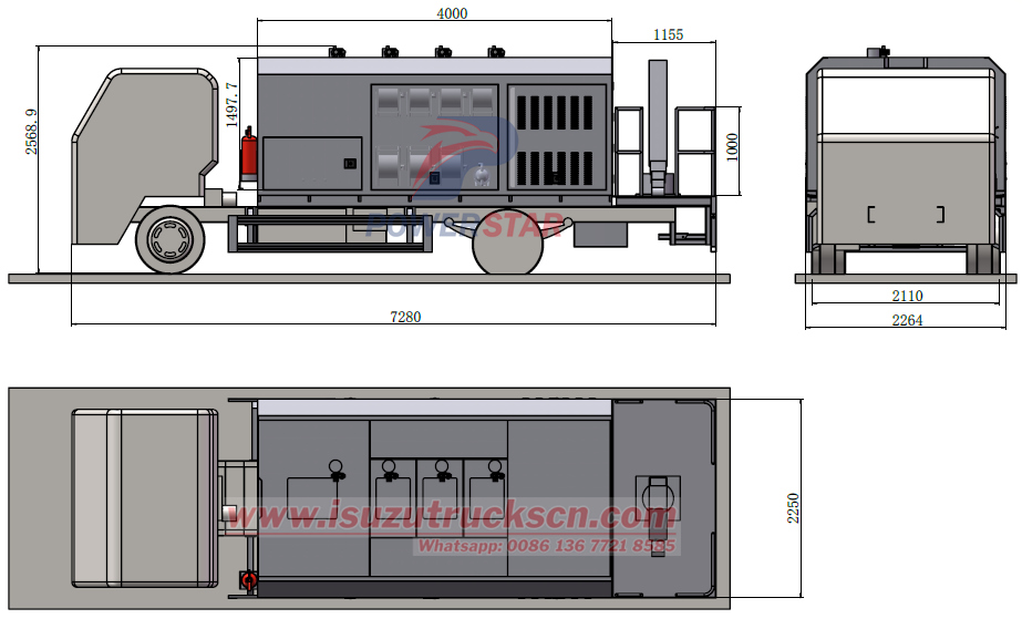 Technical drawing of Isuzu 700P 4x4 RHD Automatic 5 m&sup3; fuel lube service truck