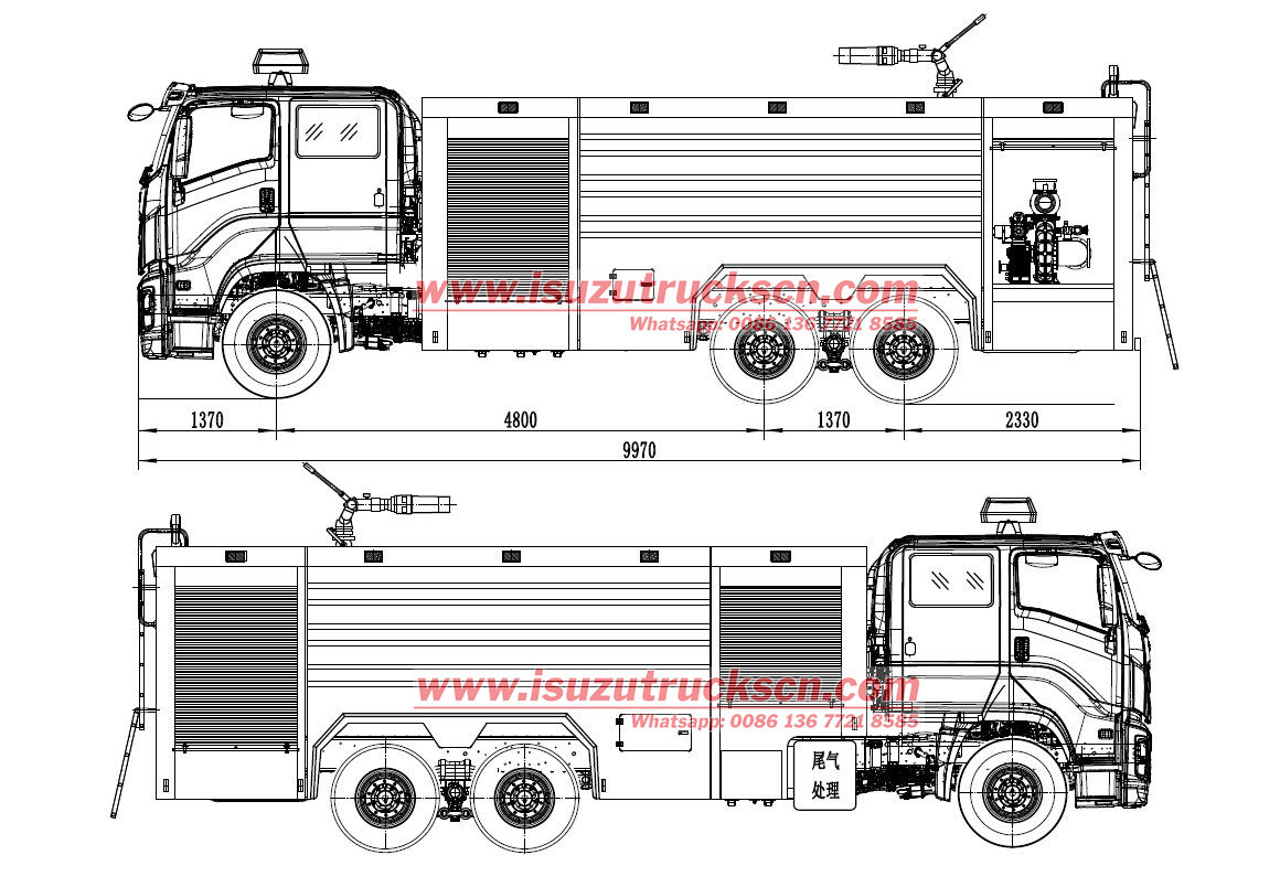 ISUZU GIGA 12000L foam firefighting truck drawing