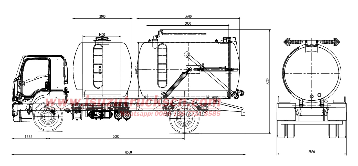 Technical drawing of ISUZU FTR 14cbm combined jetting truck