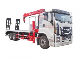 Giga Isuzu Flatbed Truck with Crane Isuzu Selfloading for Excavator Transport Truck