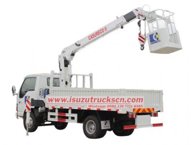 Japanese ISUZU NKR 3tons Boom Crane Truck with basket