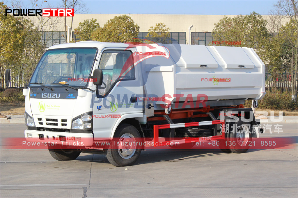 ISUZU NKR 4-6cbm hook lift lorry detachable carriage garbage truck export to St Martin