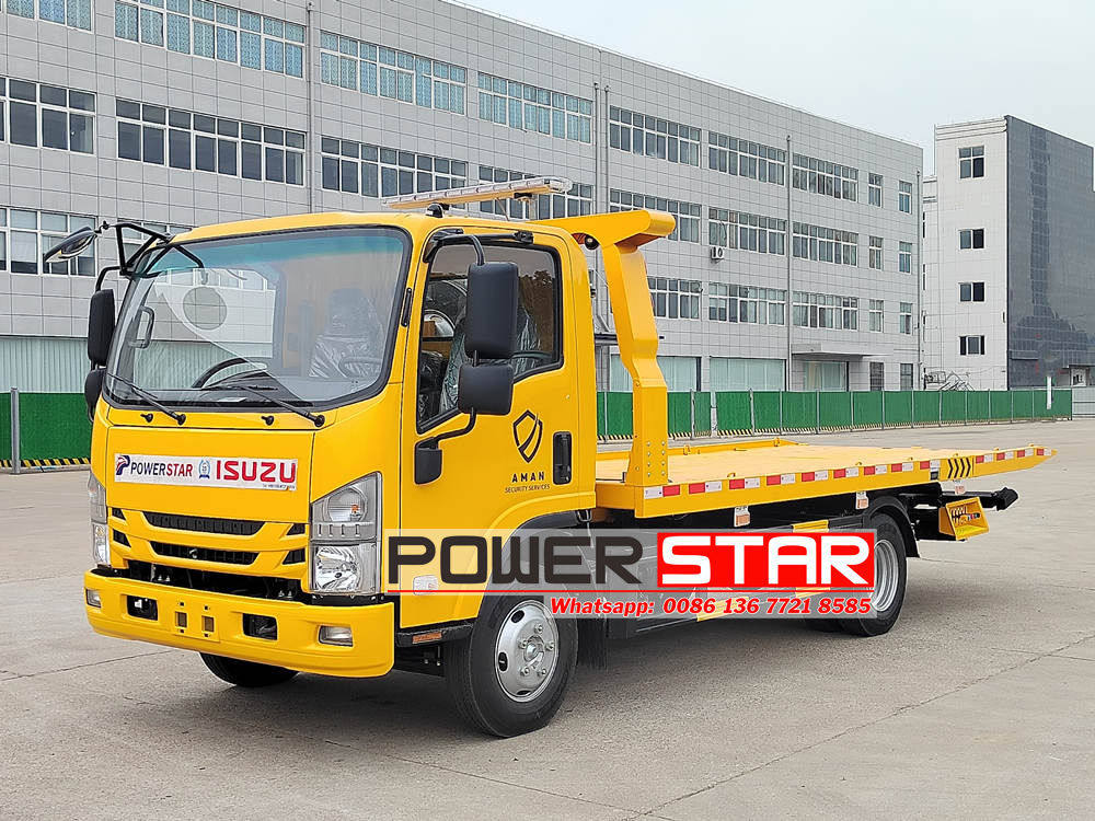 Isuzu ELF 190hp 4HK1 engine flatbed road rescue tow truck
