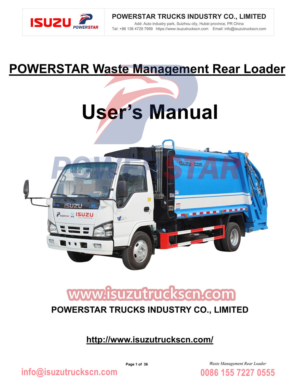 Laos ISUZU NKR 8cbm Waste Management Rear Loader Manual
