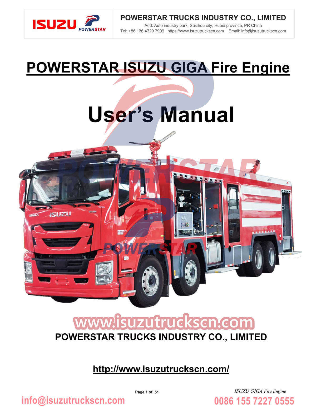 ISUZU GIGA Fire Engine Operation Manual export Congo DRC