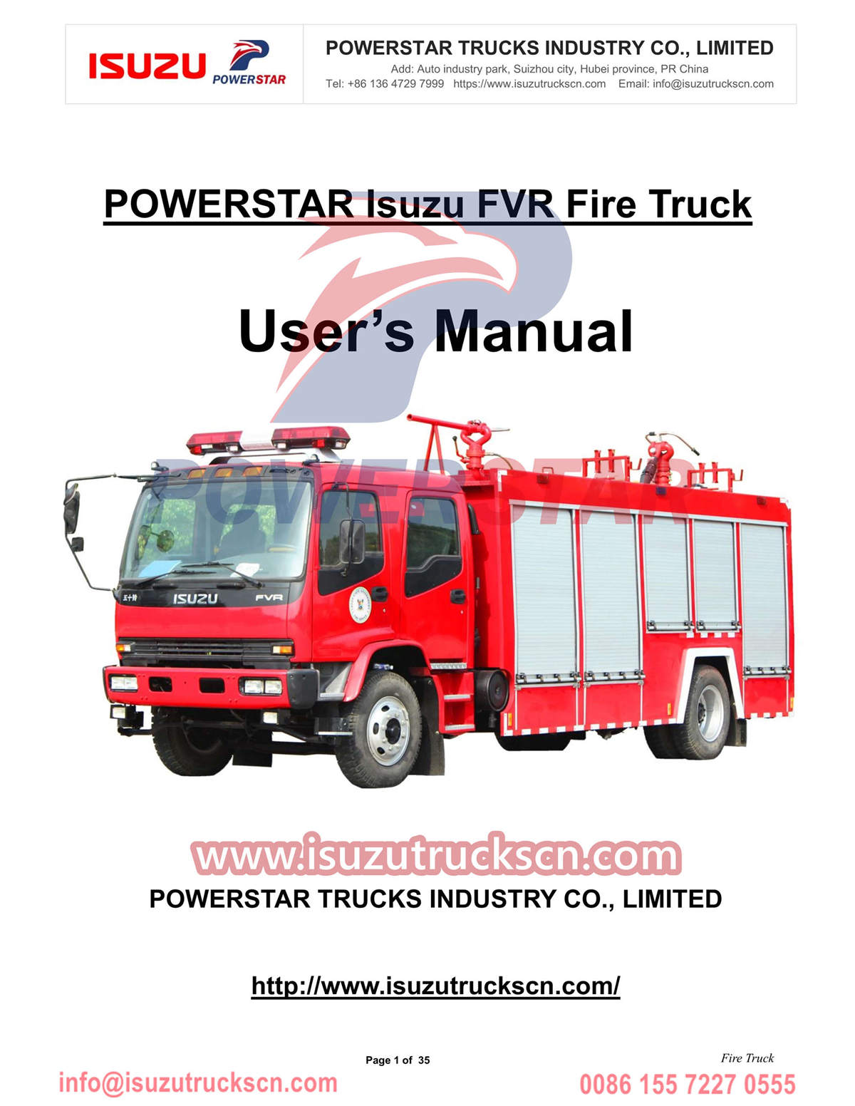 Isuzu fire truck FVR 6cbm manual export to Nigeria