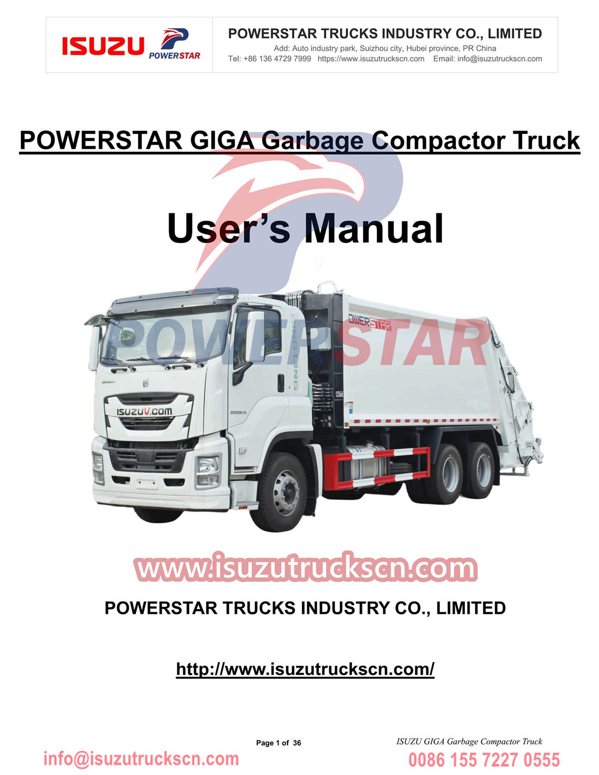 Philippines Manila Isuzu GIGA 20cbm Garbage compactor truck Operation Manual