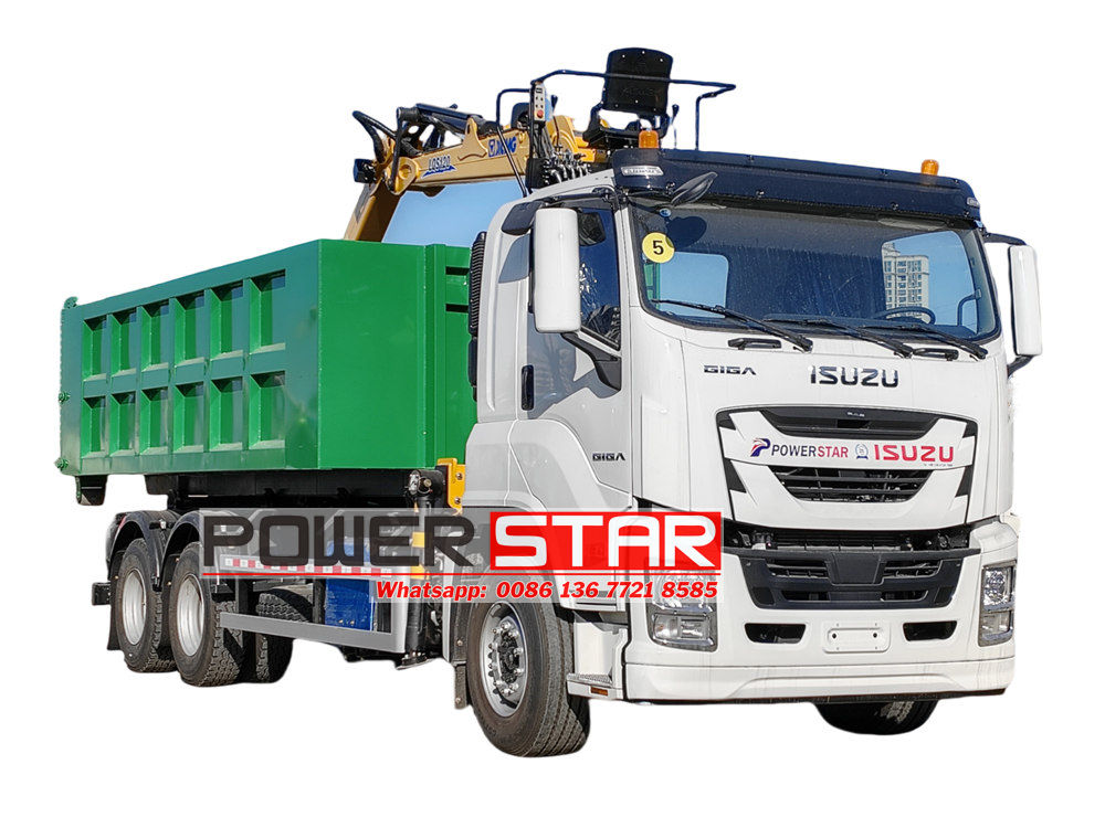 Isuzu 18T hook lift garbage loader with hydraulic crane
