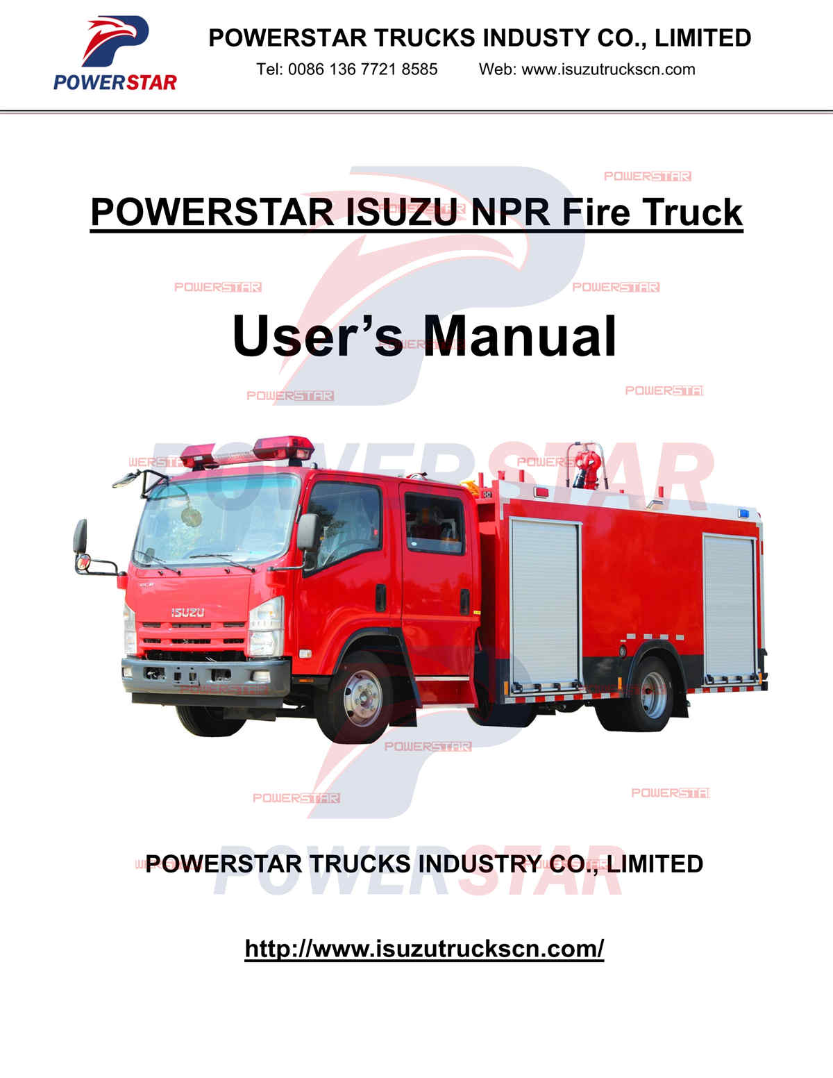 Dubai ISUZU NPR NQR 6 wheeler Fire Fighting Trucks User Manual