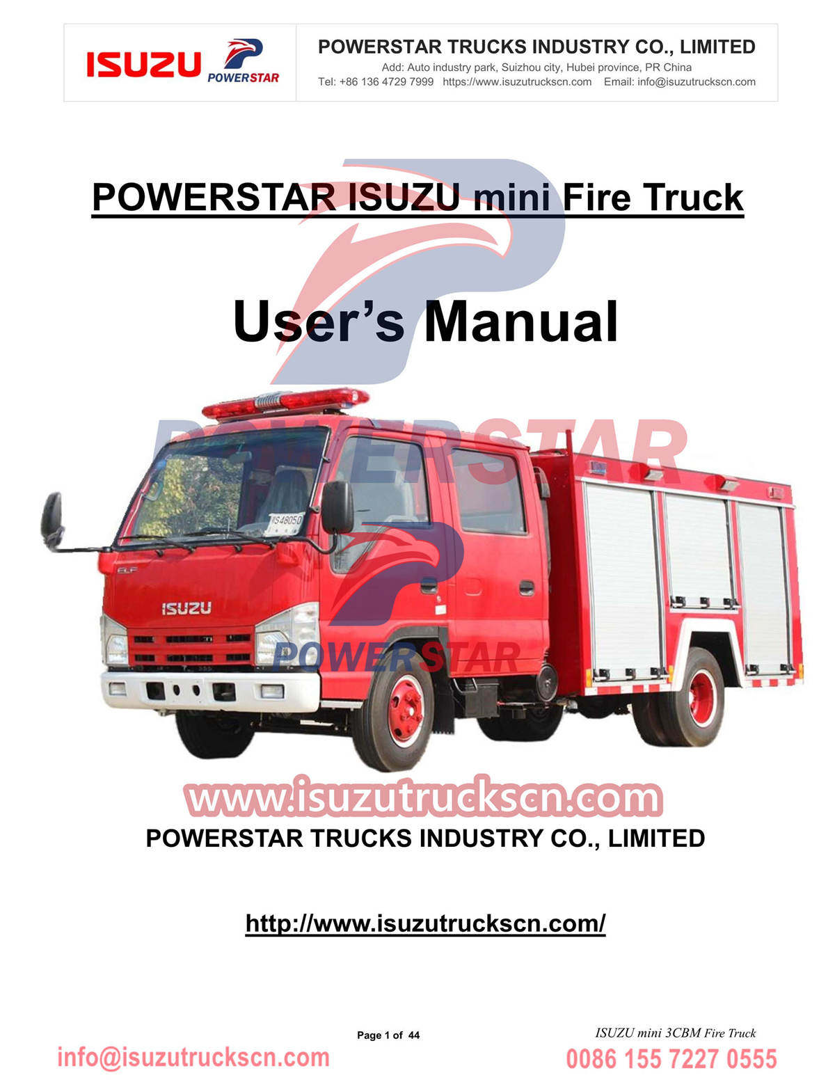 ISUZU mini Fire Truck Manual export Palau