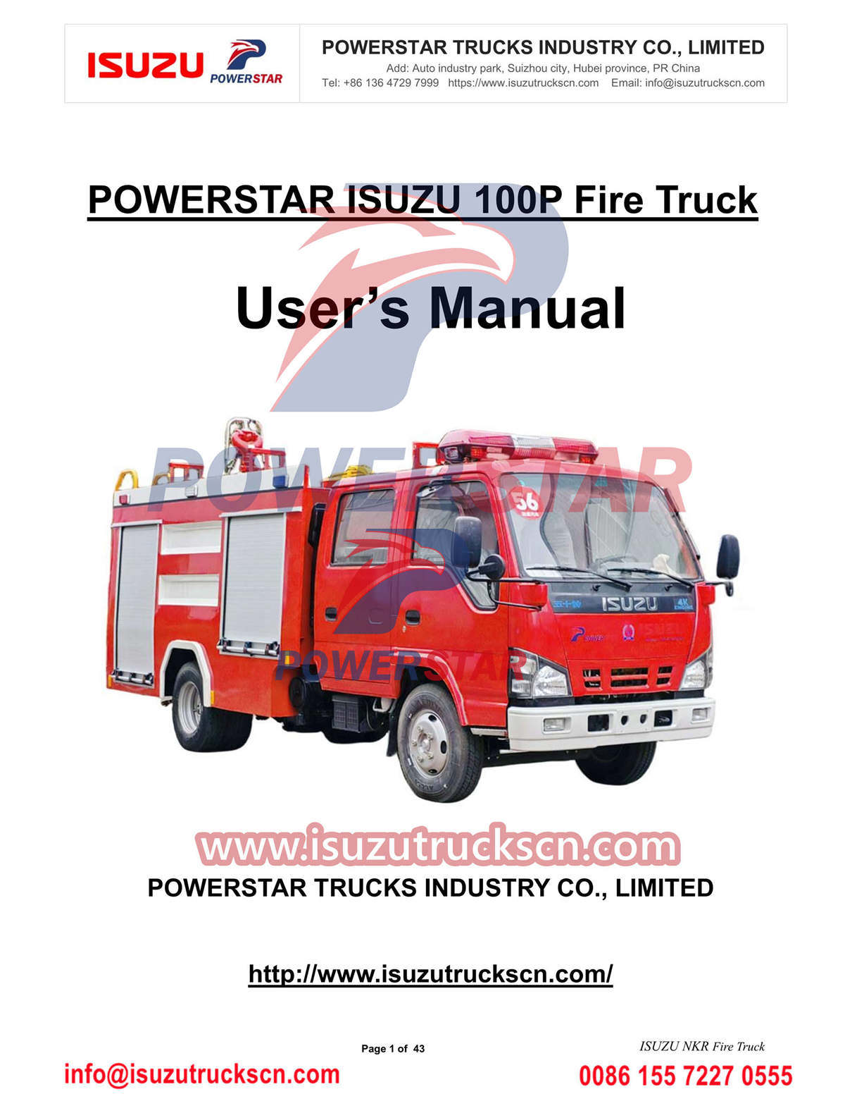 ISUZU 600P Fire Truck Manual for Cambodia